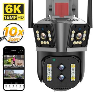 Caméras 6K HD Wifi quatre lentilles trois écran de sécurité CAM CAM CAM CAME CAMERIE 16MP 10X HYBRID ZOOM OUTDOOR AUTO Suivi PTZ CAMERIE 4K SURVEILLANCE