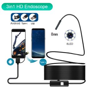 Cameras 8 mm Mini Camera Endoscope HD 720p IP67 Hard Flexible Tube Mirco USB Typec Borescope Video Inspection pour l'endoscope de voiture Android