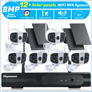 Cameras 8MP WiFi Dual Panels System Solar Camera System bidirectionnel Dual Dual Lens Outdoor Wireless Camera 10ch NVR Kit Video Subselance System