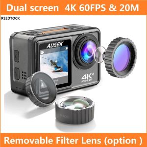 Cámaras Cámara de acción 4K 60 fps Pantalla dual 20MP EIS Wifi control remoto impermeable Lente de filtro extraíble (opción) Sport Video Recorder