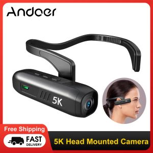 Cameras Andoer 5k Action Caméra tête montée Caméra portable Vidéo Camroncome Camronnomage 30MP IPX5 Imperméable pour l'enregistrement vidéo Vlog