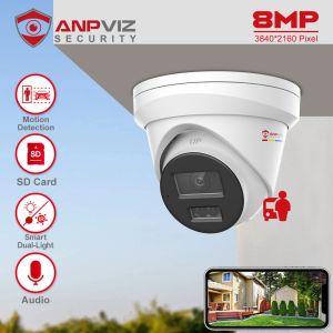 Caméras Anpviz 8MP Poe IP Turret Camera Outdoor Smart Duallight ColorvU CCTV Video Surveillance IP67 SD Card Slot Human / Car Detection