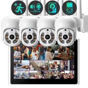 Caméras azishn wifi ptz ip caméra système 10.1 '' moniteur d'écran LCD Kit nvr AI