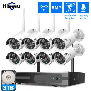 Cámaras Hiseeu 5MP WiFi Sistema de seguridad de cámara CCTV IR Night Vision Bullet Camera Conjunto de Video Vigilancia de Video de Video Inalámbrica NVR