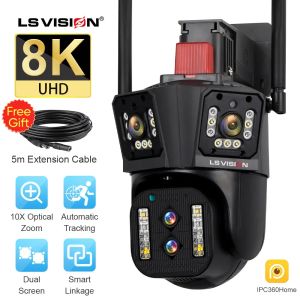 Caméras LS Vision 8K UHD CAMERIE IP WIFI IP OUT-FORT 10X ZOOM AUTO Suivi Auto 6K PTZ Four Lens Three Screen Screen Terproof Security Camera