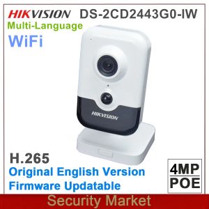 Cameras Oryginalna Hikvision Angielska wersja 4MP ir cube kamera sieciowa ds2cd2443g0iw cctv bezprzewodowa poe ip wifi ipc