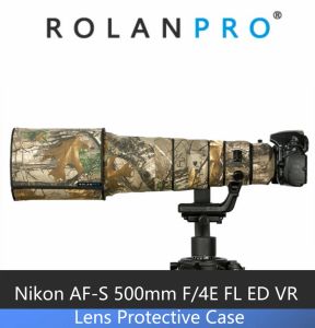 Cameras Rolanpro Camera Lens Camouflage manteau couvre de pluie pour Nikon AFS 500 mm f / 4e Fl Ed VR Protection Case de protection Capuche de la pochette de la lentille