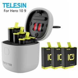 Cámaras TeleSin Original Charger para Go Pro 9 10 Battey Carging Storage Box / 1750mAh Lithium Batteries para GoPro Hero 10 9 Black