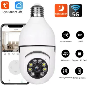Cameras Tuya 5G WiFi E27 Bulbe 2MP Caméra de surveillance IPTV Vision nocturne automatique Tracking Smart Home Security Protection CCTV