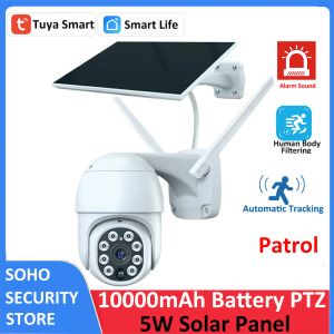 Cameras Tuya Smart 3MP Patrol Human Body Filtrage 5W Solar 10000mAh Batterie sans fil PTZ PTZ WiFi PIR CCTV Auto Tracking Camera