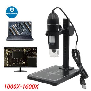 Caméras Microscope numérique USB 1600x 8 LEDS 2MP Microscope électronique Endoscope Zoom Caméra AMBIFICATEUR + STAND SÉPARATION RÉPARATION PROFESSIONNELLE