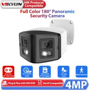 Caméras Vikylin Caméra de sécurité panoramique en pleine couleur 4MP Double Lens Bullet Camera pour HIKVision compatible POE CCTV Surveillance Outdoor