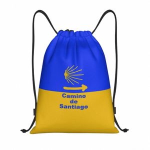 Camino De Santiago Mochila Con Cordón Mujeres Hombres Deporte Gimnasio Sackpack Portátil Concha De Vieira Montar Bicicleta Tienda Bolsa Saco Q5XL #