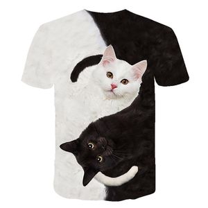 2022 Cool Fashion Men's For T-Shirt Cute Two Cats Print Girls Animal 3D Camiseta de verano de manga corta Camiseta para hombre XXS-6XL