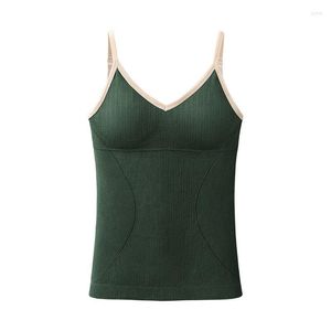 Camisolas Tanques Deep V Tank Top con sujetador incorporado Mujeres Sexy Bralette Algodón Active Long Crop Ropa interior cómoda Lencería inalámbrica