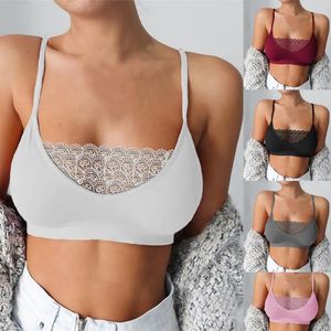 Camisoles Réservoirs Mode Soutiens-gorge Pour Femmes Sexy Dentelle Bralette Fines Bretelles Bas Tube Top Couleur Unie Lingerie Sans Fil Soutien-Gorge Sous-Vêtements