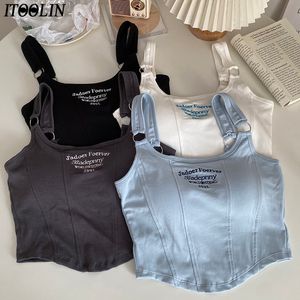 Camisoles réservoirs ITOOLIN femmes broderie lettre hauts avec soutien-gorge décontracté Camis Y2K culture pour ceinture d'épaule anneau de fer 230424