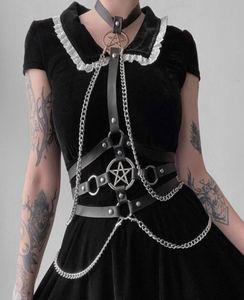 Camisolas sin mangas de cuero para mujer, arnés de pecho, lencería, Bondage para el cuerpo, sujetador con tirantes, jaula, correas anchas de cintura, Goth2333165