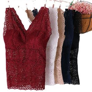 Camisoles Tanks Ropa de jersey para la ropa interior Mujeres sin mangas Bralette No acero aro sexy crochet encaje sujetador camisole interior