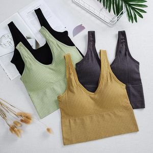 Camisoles Débardeurs Sans Couture Femmes Tube Top Sans Fil Crop Rembourré Sport Côtelé Femme Soutien-Gorge En Forme De U Dos Respirant Simple Lingerie Bralette