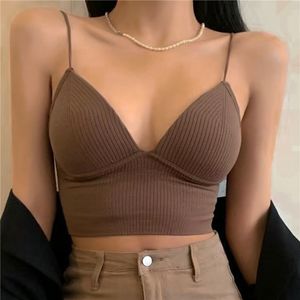 Camisoles Tanks VNeck Camisole Women Sexy Stretch Push Up Bra with Chest Pads Knitted Crop Top for Female Short Tube s Bralette Y2k 230508