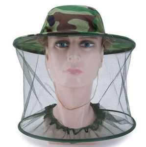 Camo Apicultura Apicultor Anti-mosquito Abeja Insecto Mosca Máscara Gorra Sombrero con cabeza Red Malla Protector facial Pesca al aire libre Caza Sombreros Equipo