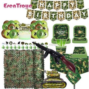 Camuflaje Decoraciones de cumpleaños Camo Net Tanque grande Avión Foil Globos Paracaídas Niños Niños Ejército militar Fiesta Caza Favores HKD230808