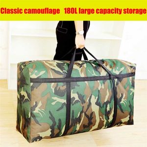 Camouflage bagages déménagement grand sac épais tissu Oxford imperméable artefact grand stockage tissé voyage pour hommes 180L 211118
