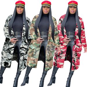 Camouflage imprimé mode décontractée femmes long cardigan trench-coat vente européenne lâche mode décontractée vêtements d'extérieur pour femmes