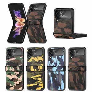 Étuis pliants antichocs de camouflage pour Samsung Galaxy Z Flip 4 3 Flip4 Flip3 ZFlip4 Business Army Military Camo Leather Hard PC Plastic Mobile Phone Flip Cover Pouch