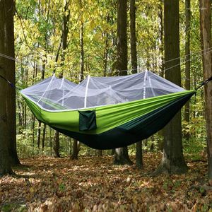 Mobilier de camp 2 personnes en plein air moustiquaire Parachute hamac camping suspendu lit de couchage balançoire portable double chaise Hamac armée vert