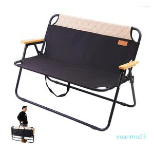 Meubles de Camp chaise plage pliante Camping en plein air Double siège confortable banc Grain de bois métal alliage d'aluminium