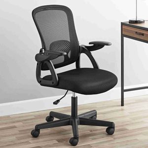 Camp Furniture Chaise de bureau ergonomique à dossier en maille avec accoudoirs rabattables en tissu noir 275 lb YQ240315