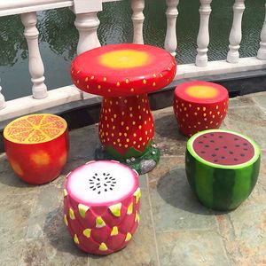 Camp Furniture Outdoor Cartoon Fruit Table And Chair Ornaments FRP Sculpture Mushroom Villa Garden Camping Chairs Decorative Stool Furniture HKD230909
