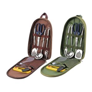 Camp Kitchen 7pcs Camping Kitchen Utensil Set with Carrying Bag BBQ Beach Hiking Travel Organizer Storage Pack Cook Gadgets Equipment Gear 231018