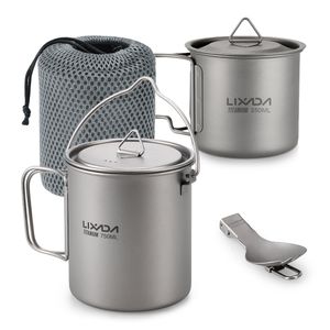 Camp Kitchen Lixada Pot Camping Water Cup Mug Lightweight 750ml 350ml Spork Outdoor Tableware 230307