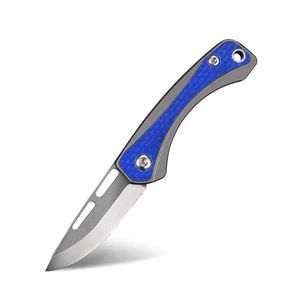 Couteaux de chasse de camping Couteau pliant bleu en alliage de titane, cadeau pour hommes avec boîte, porte-clés, outil de survie en plein air pour un usage quotidien, couteau express de déballage 240312