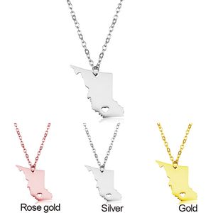 Canada Map Island Metal Chain Pendant Love Heart charme Country Country Rose Gold en acier inoxydable Gift Hometown Bijoux en gros