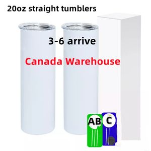 Canada Warehouse Vasos delgados rectos de sublimación de 20 oz Blanco en blanco con accesorios diferentes Pajitas de plástico Partes inferiores de goma Taza doble brillante de acero inoxidable B5