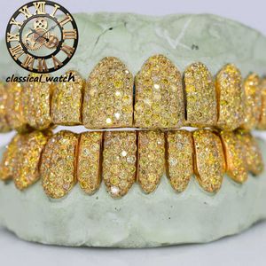 Canary Yellow Vvs Moissanite Diamond Grillz glacé, bijoux hip hop pour rappeurs, calandre personnalisée de luxe