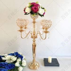 Bougeoirs 10pcs européen élégant grand 5 bras de mariage candélabre en cristal d'or pour la pièce maîtresse de décoration