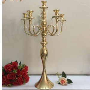 Candelabros 10pcs) venta al por mayor candelabros de oro alto candelabro de cristal de boda centro de mesa Yudao1311