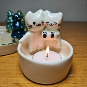 Bougeoirs porte-figurine de chat, adorable chaton de dessin animé avec pattes chauffantes, chandelier en résine pour chambre de noël