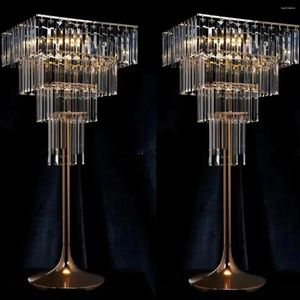 Bougeoirs changeant l'or et l'argent carré acrylique cristal arbre lustre pas de lumière LED table de mariage pièce maîtresse fleur route conduit