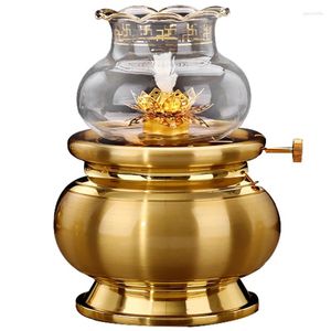 Candalos Lámpara de mantequilla de cobre Buda doméstico puro ante el dios de la riqueza para el líquido de aceite Su