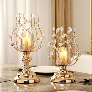 Candelabros de cristal, candelabro de Metal para decoración del hogar posmoderno, adornos dorados para escritorio de oficina, regalo de decoración de lujo
