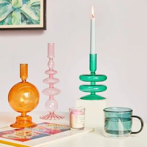 Candle Holders Floriddle Taper Candle Holders Glass Candlesticks for Home Wedding Table Decoration Glass Vase Table Bookshelf Candles Stand 231205