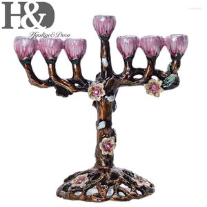 Candelabros HD Pintado a mano Árbol de flores Antiguo Menorah Candelero 7 Rama Hanukkah para fiesta Festival