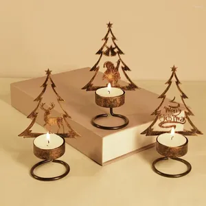 Candlers Iron Art Christmas Tree Sandlestick Hollow Out Ontrole Elk Elk Metal Solder Merry Candlelight Table Table Decoration