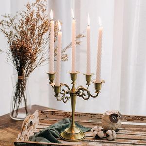 Candelabros de metal de 3/5 brazos, candelabro chapado en bronce dorado, estilo europeo, decoración de boda para fiesta dorada romántica Simple